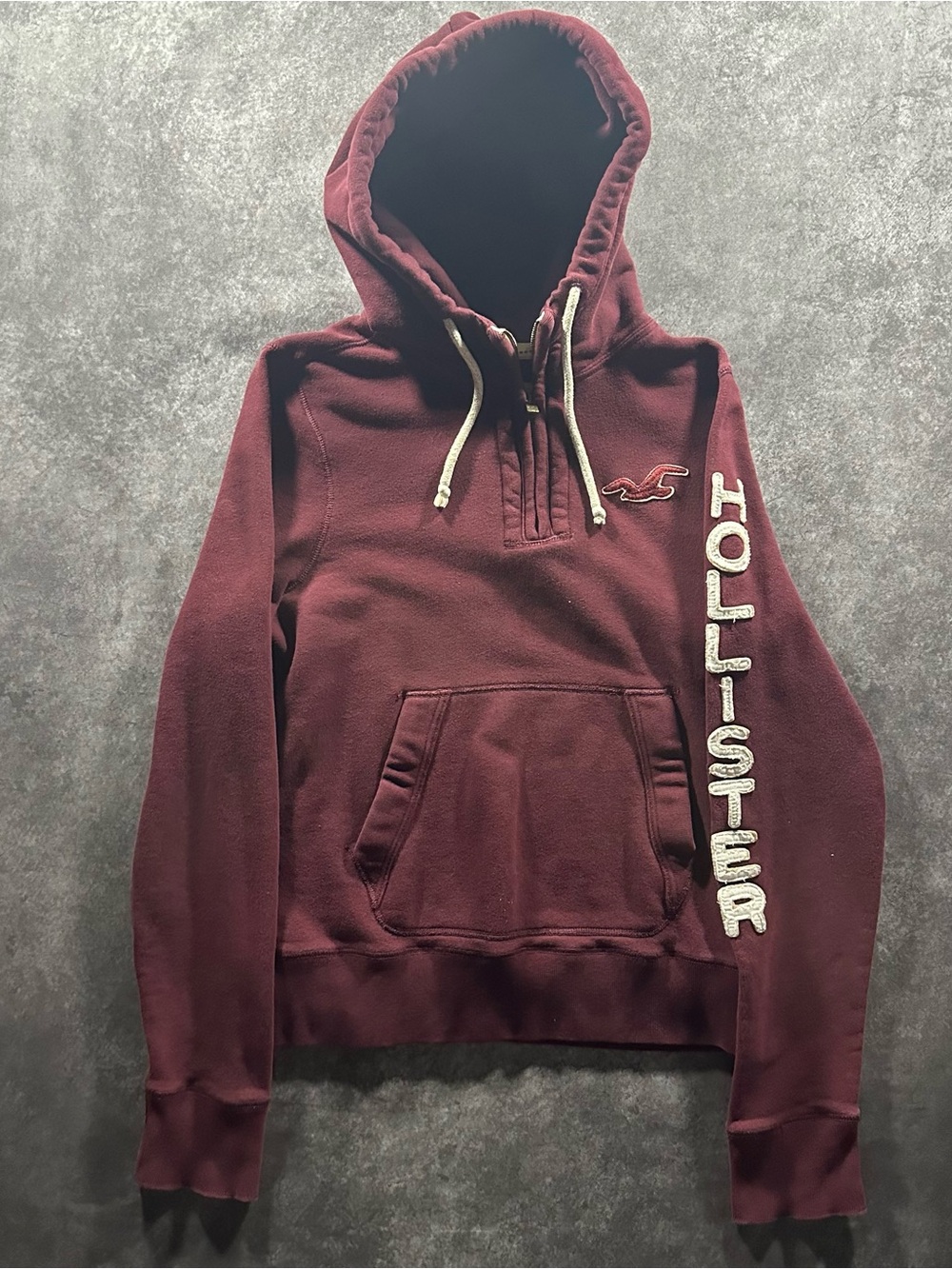 Hollister Maroon Pullover Hoodie with White Logo